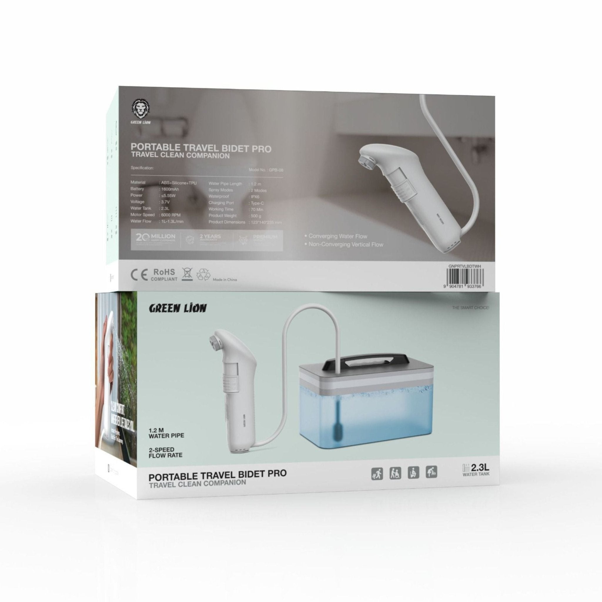 Green Lion Portable Travel Bidet with 2.3L Water Tank - White