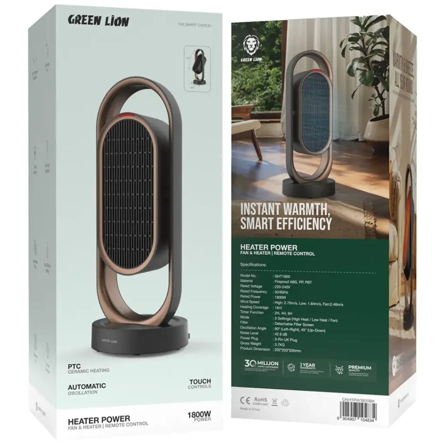 Green Lion Power Fan and Heater with Remote Control - Black