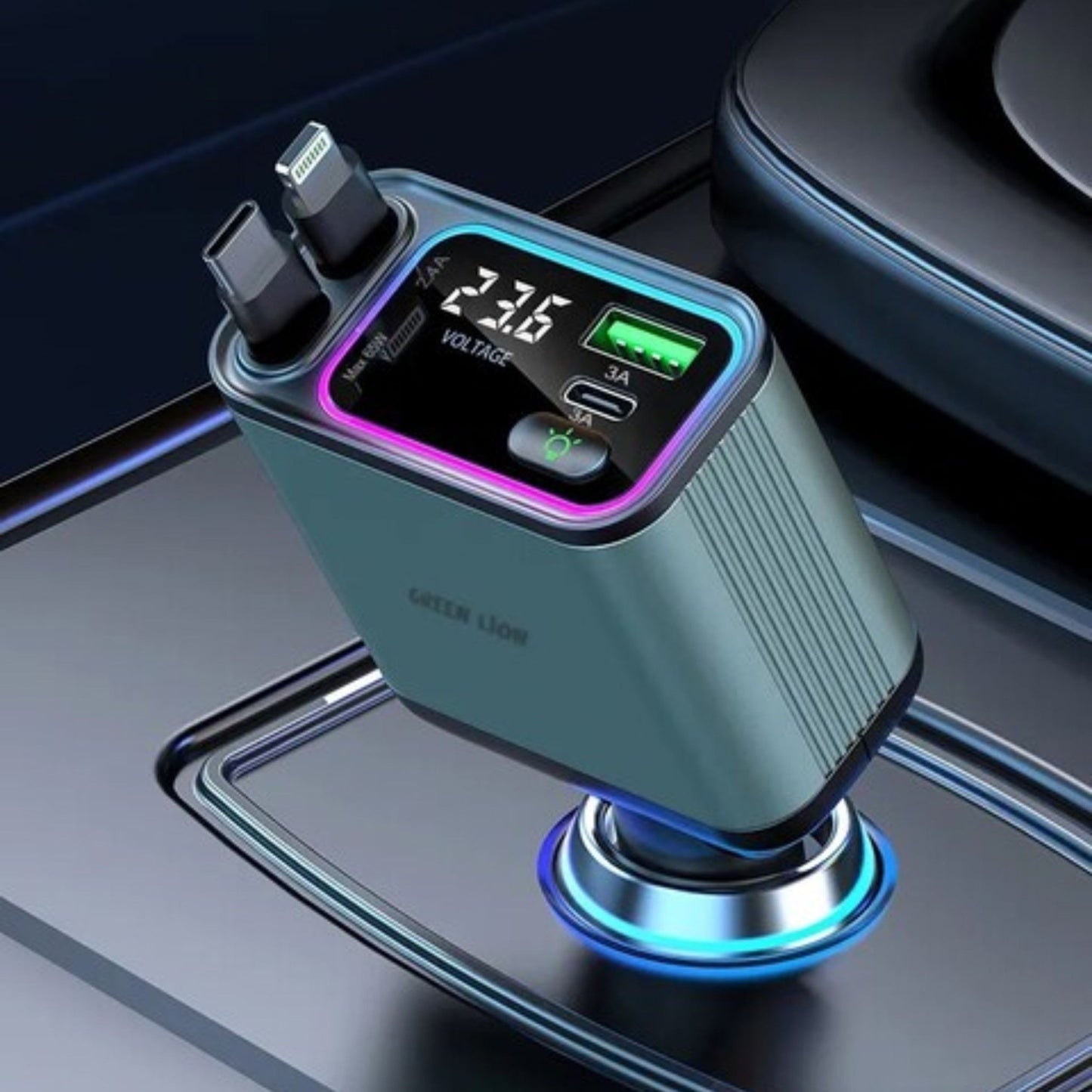 Green Lion Retractable 90W Car Charger - Green