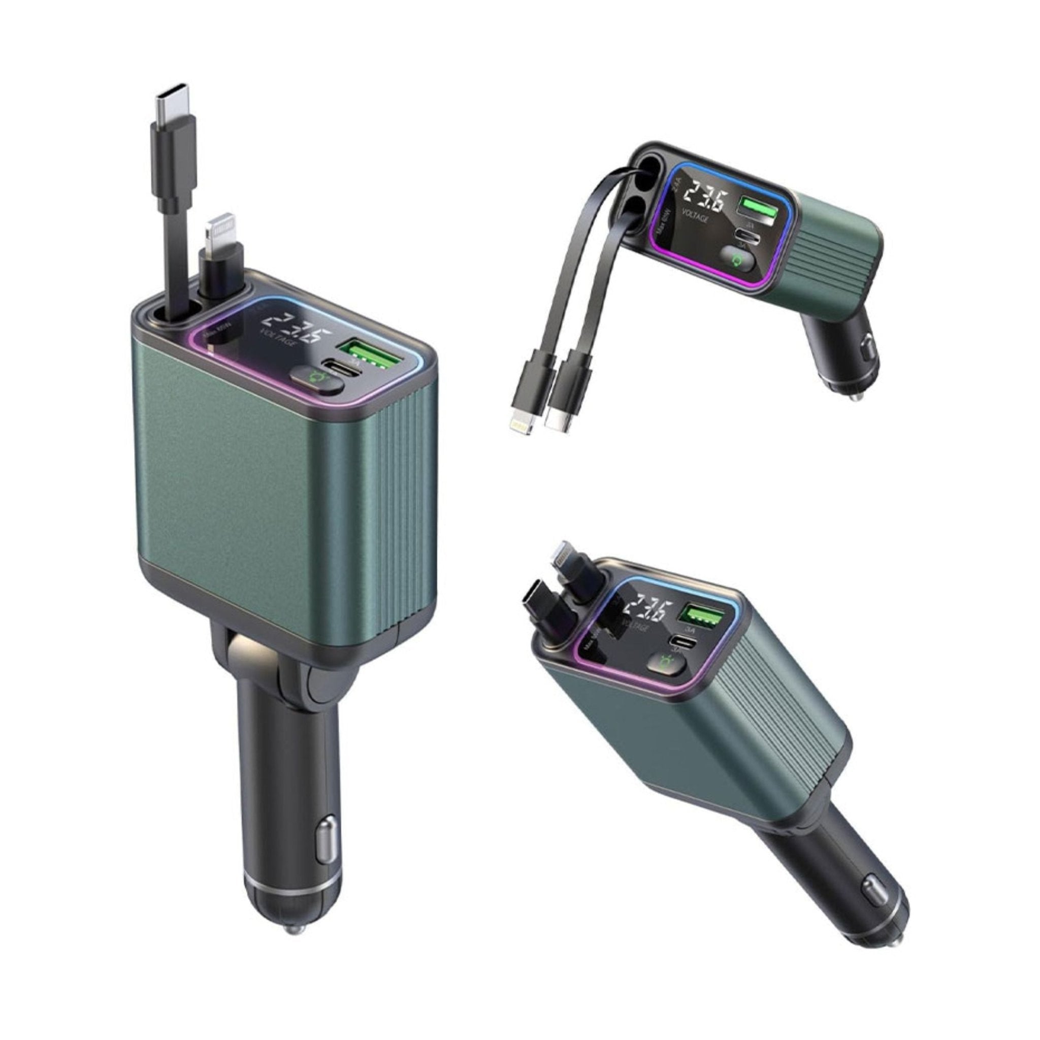 Green Lion Retractable 90W Car Charger - Green