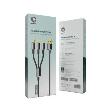 Green Lion Transparent 3 in 1 Braided Cable (USB-C / Lightning / Micro) 1M - Black