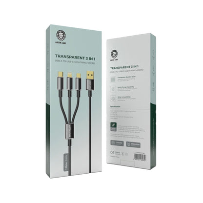 Green Lion Transparent 3 in 1 Braided Cable (USB-C / Lightning / Micro) 1M - Black