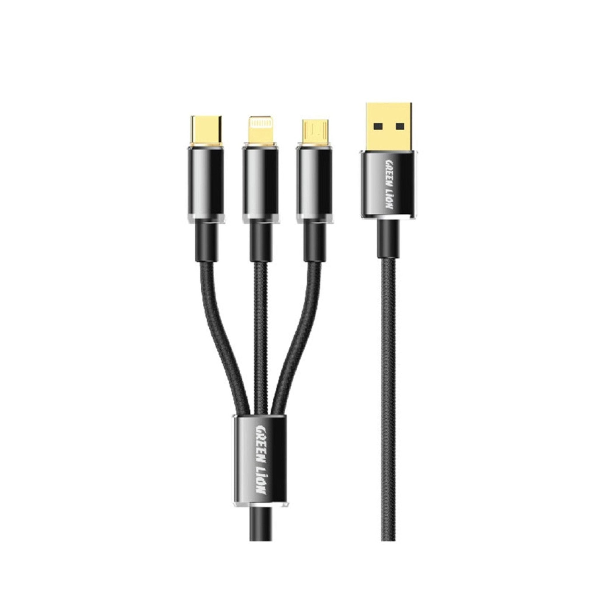 Green Lion Transparent 3 in 1 Braided Cable (USB-C / Lightning / Micro) 1M - Black