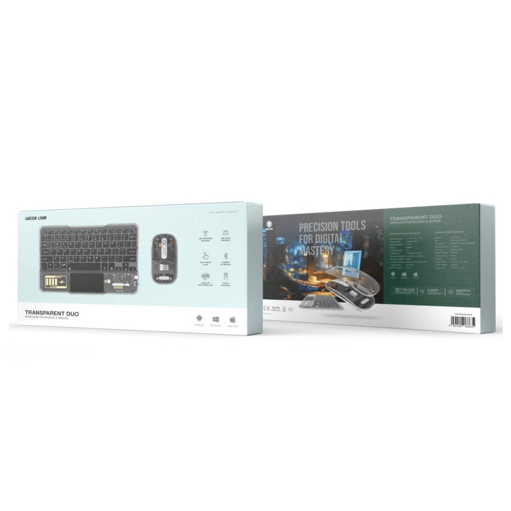 Green Lion Transparent Duo Wireless Keyboard & Mouse - Black