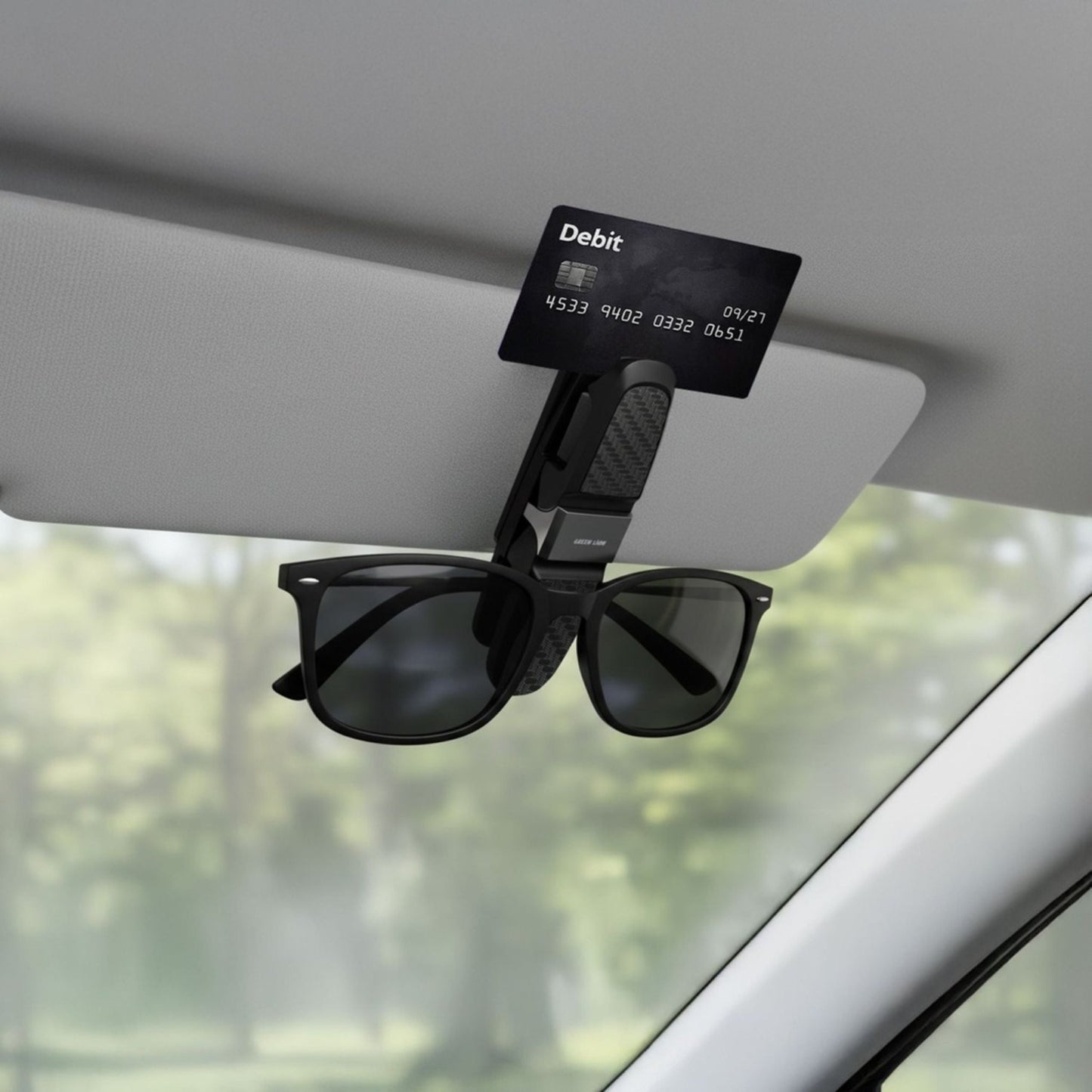 Green Lion Visor Guard Car Sunglasses Holder - Black