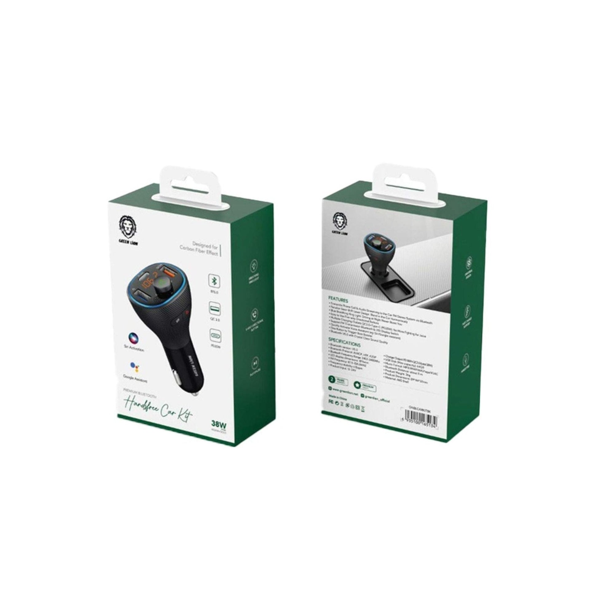 Green Lion Wireless Hands-Free Car Kit with Built-In FM Transmitter 38W - Black