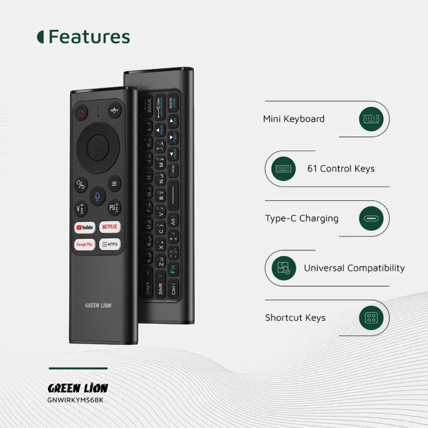 Green Lion Wireless Remote Pro with Keyboard and Air Mouse - Black