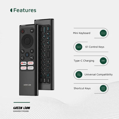 Green Lion Wireless Remote Pro with Keyboard and Air Mouse - Black