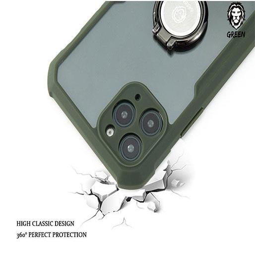 Green Stylishly Tough Shockproof Case with Ring for iPhone - Black