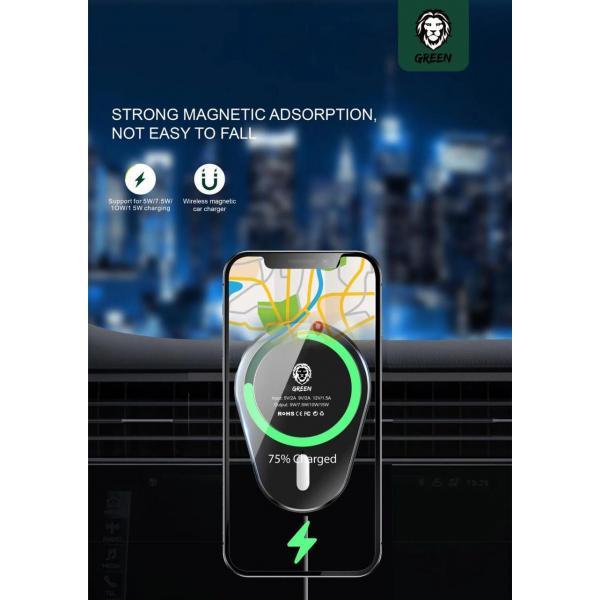 Green Wireless Car Charger - 15w