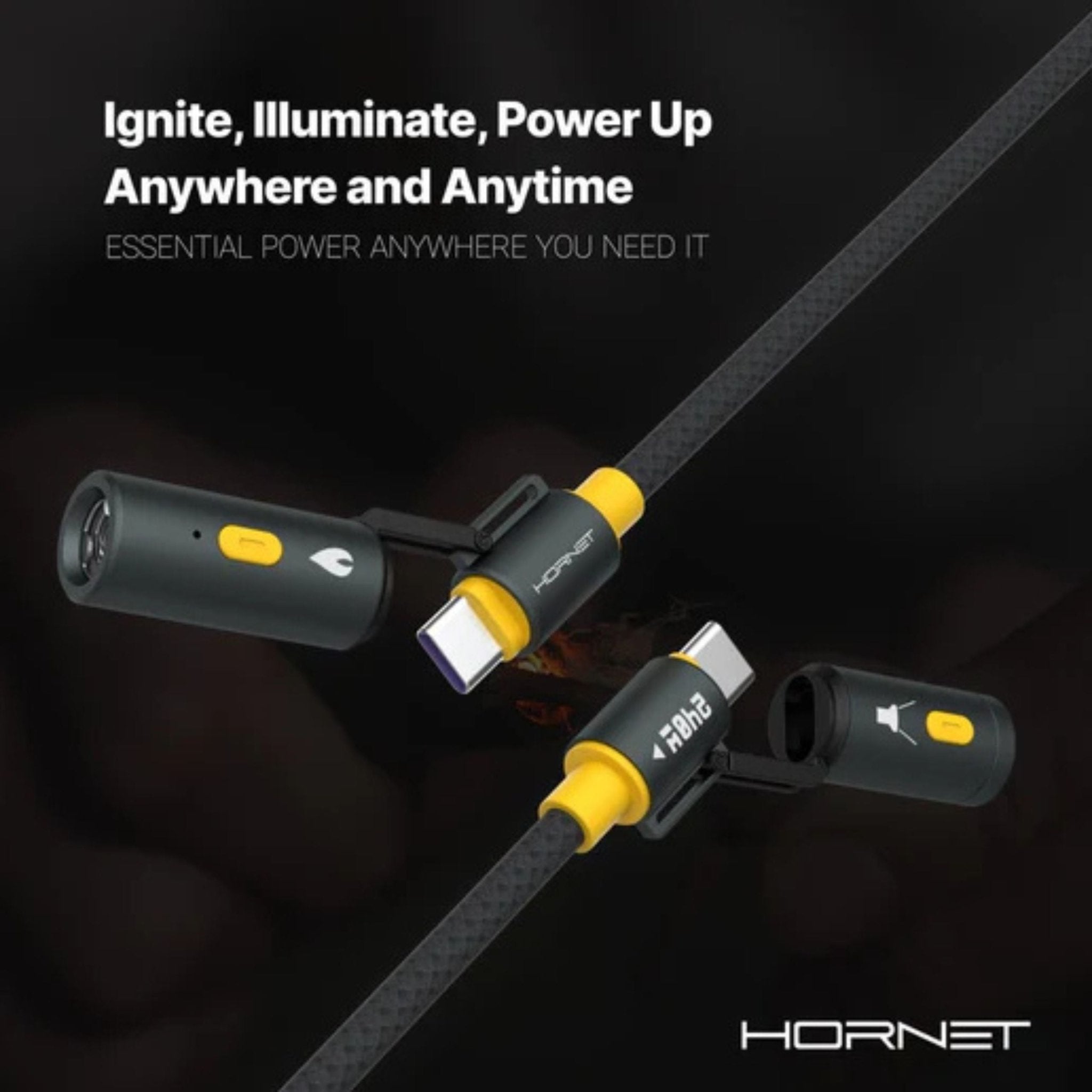 HORNET 240W Turbo Charging Cable (Cable + Lighter + Flashlight) - Black