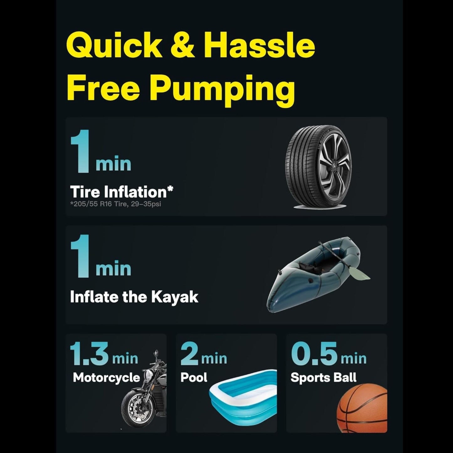 HOTO Portable Compressor,Pump - Black