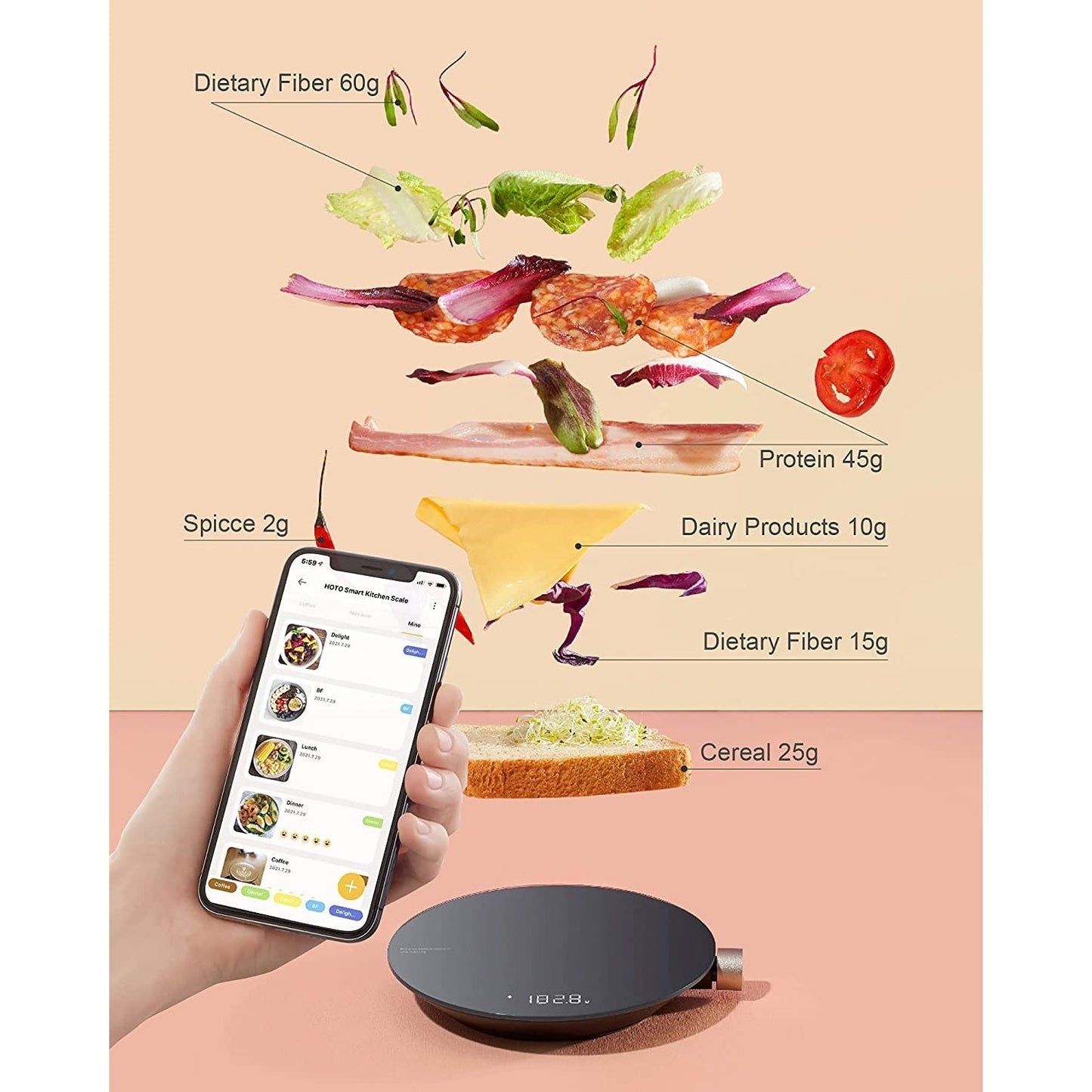 HOTO Smart Kitchen Food Scale - Dark Grey