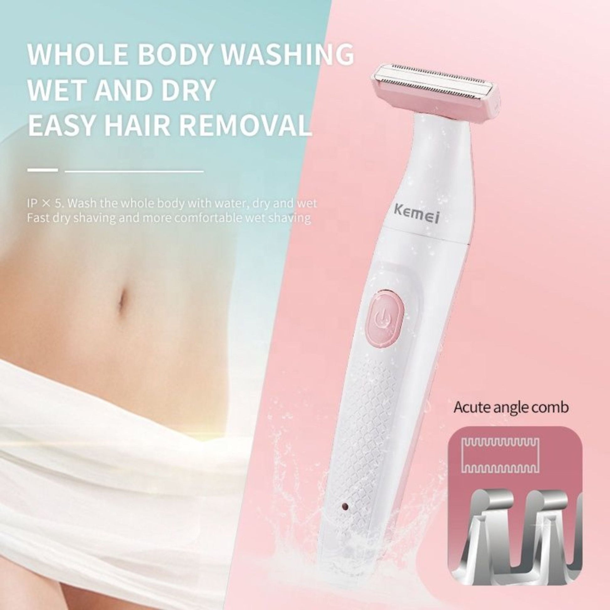 Kemei Professional 2 in 1 Body Trimmer IPX5 KM-133 - White/Pink