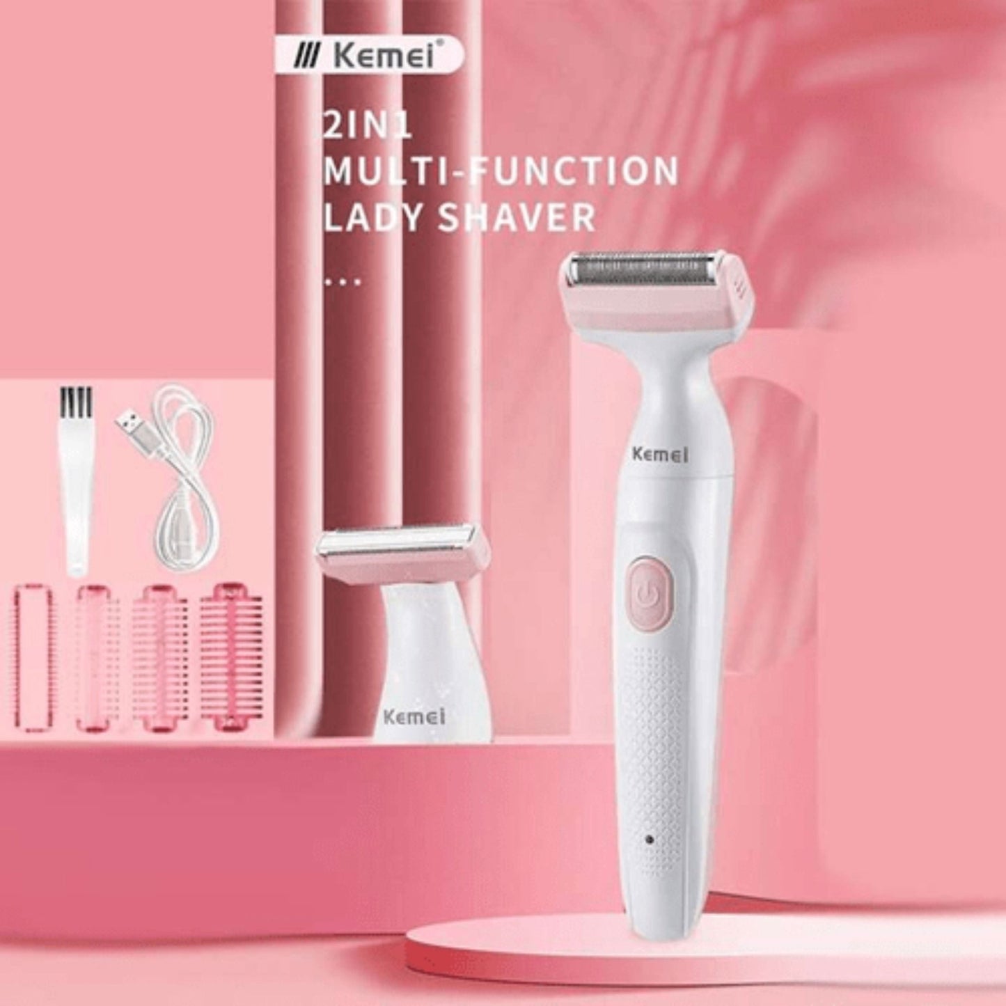 Kemei Professional 2 in 1 Body Trimmer IPX5 KM-133 - White/Pink