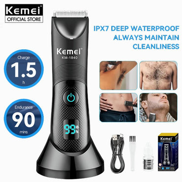 Kemei Professional Lady Secret Trimmer IPX7 LCD Display KM-1840 - Black