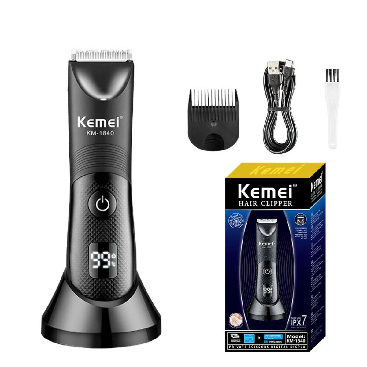 Kemei Professional Lady Secret Trimmer IPX7 LCD Display KM-1840 - Black