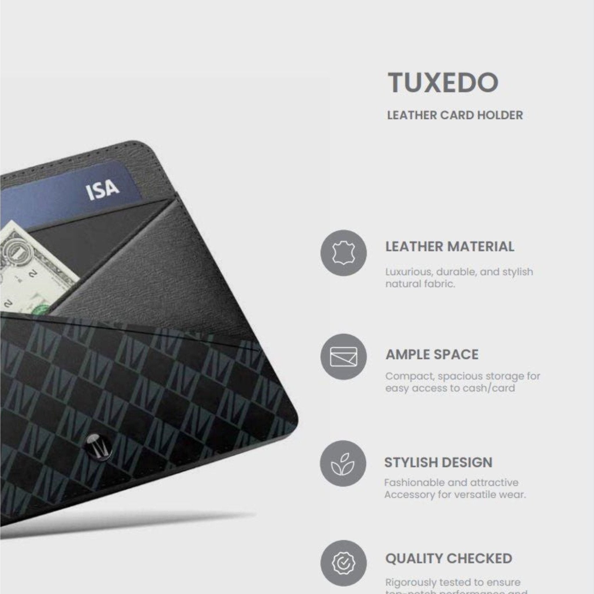 LEVELO Tuxedo Genuine Leather Cardholder Wallet - Black