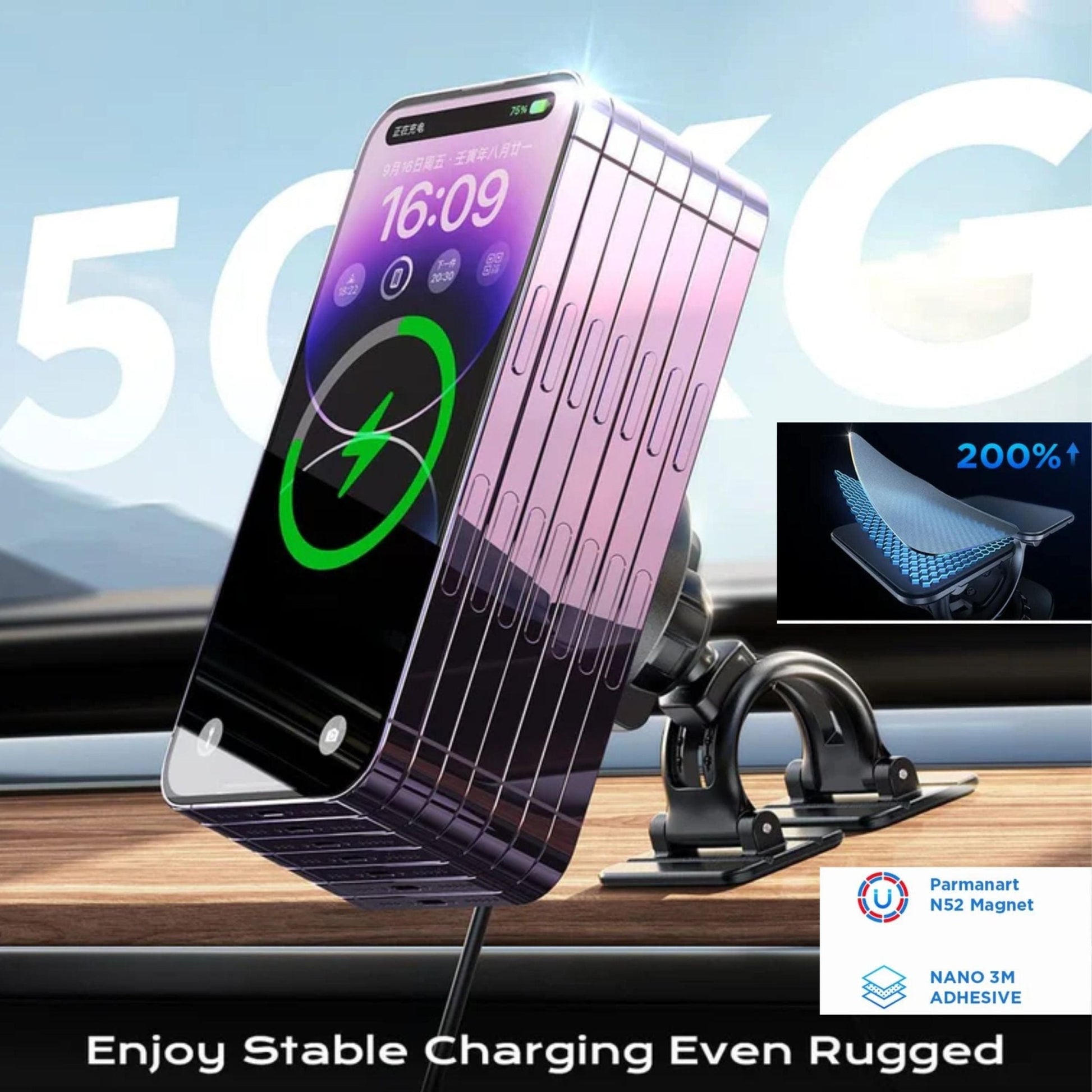 LISEN 2 in 1 Magsafe Car Mount Wireless Charger - Black