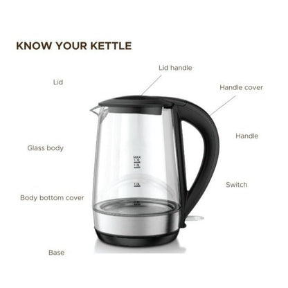 LePresso 360 Transparent Quick-Boil Glass Kettle 1.7L 2200W (LPRGKTBK) - Black