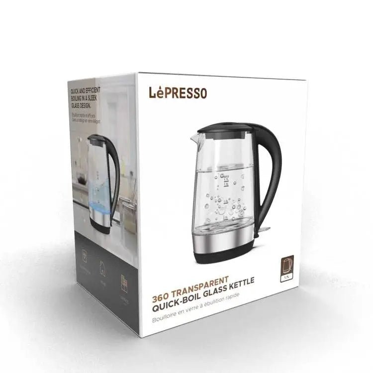 LePresso 360 Transparent Quick-Boil Glass Kettle 1.7L 2200W (LPRGKTBK) - Black