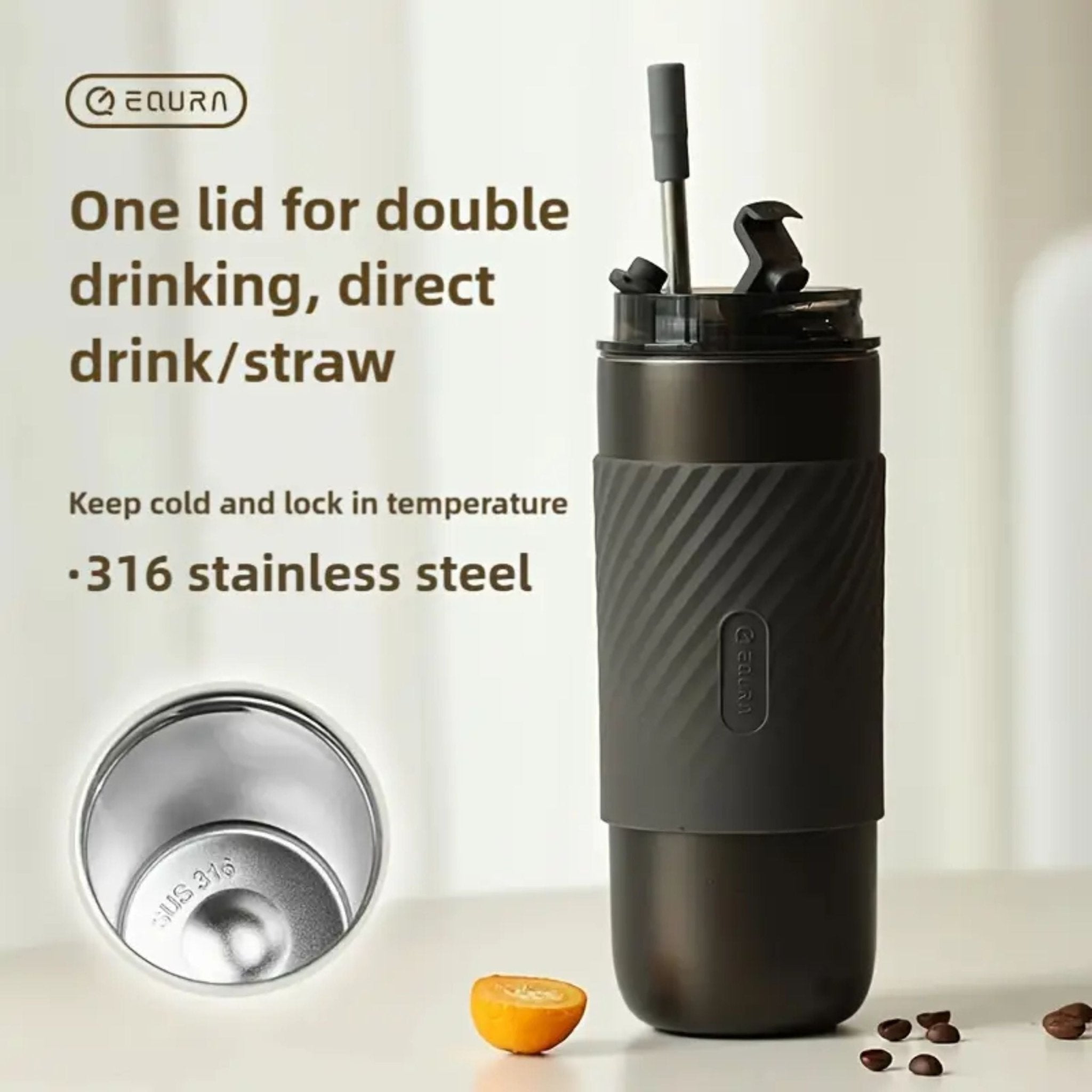 LePresso Coffee Mug with Sleeve and Reusable Straw 520ml - Gold