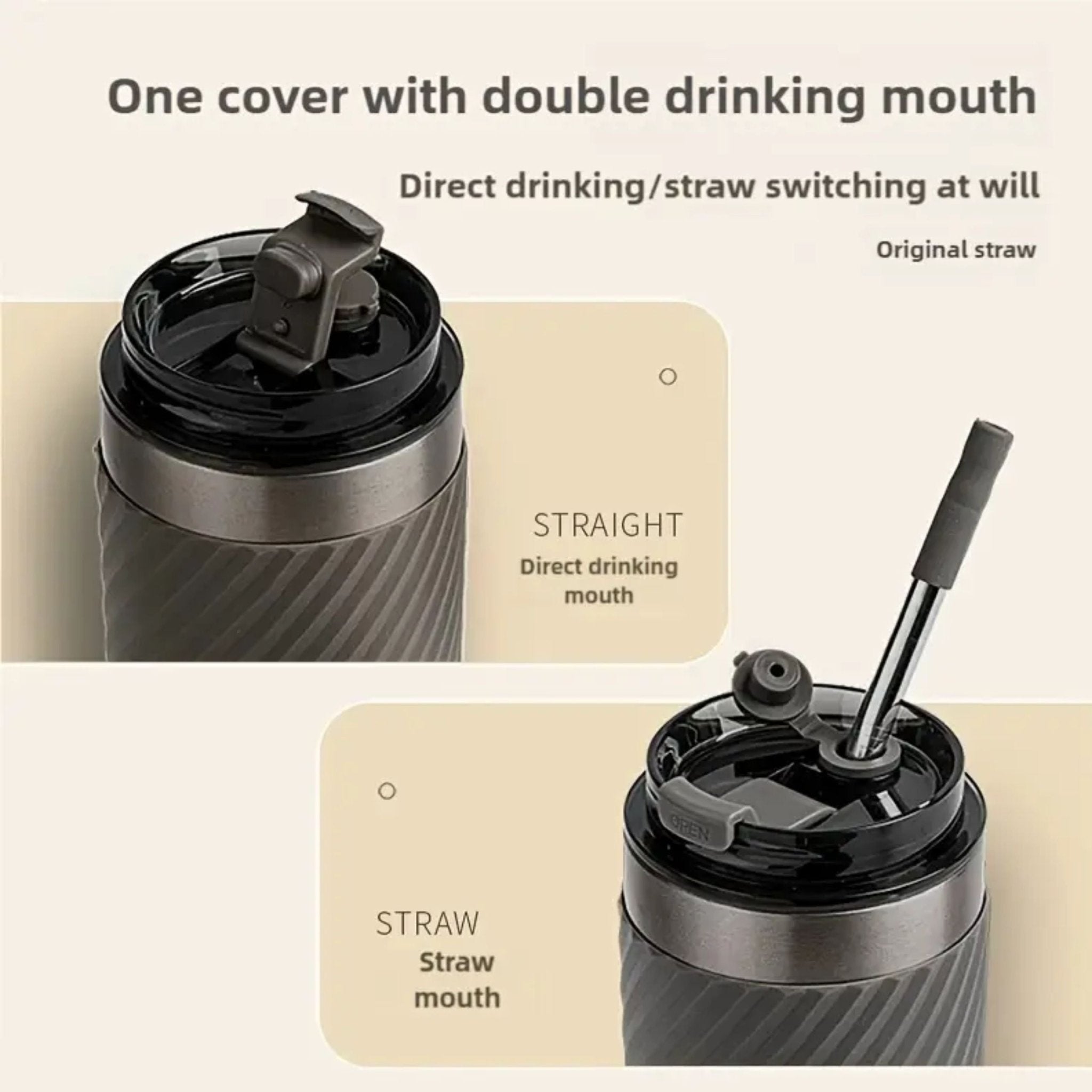 LePresso Coffee Mug with Sleeve and Reusable Straw 520ml - Gold