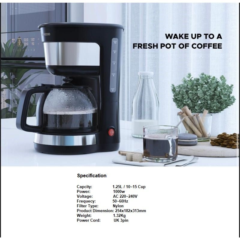 LePresso Drip Coffee Maker with Glass Carafe 1.25L 1000W (LPDCMBK) - Black