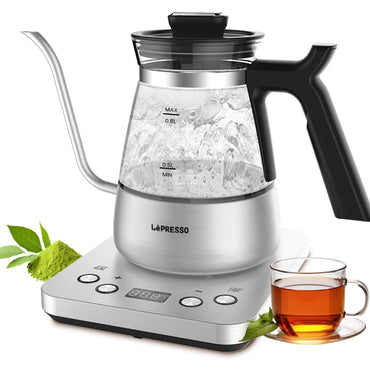 Lepresso BrewWave Gooseneck Electric Kettle with Keep Warm Mode - Silver