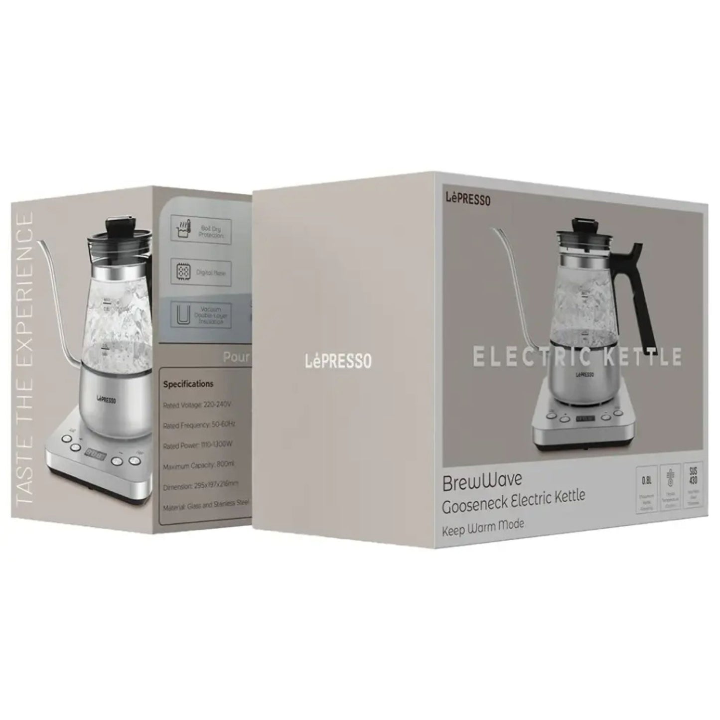 Lepresso BrewWave Gooseneck Electric Kettle with Keep Warm Mode - Silver