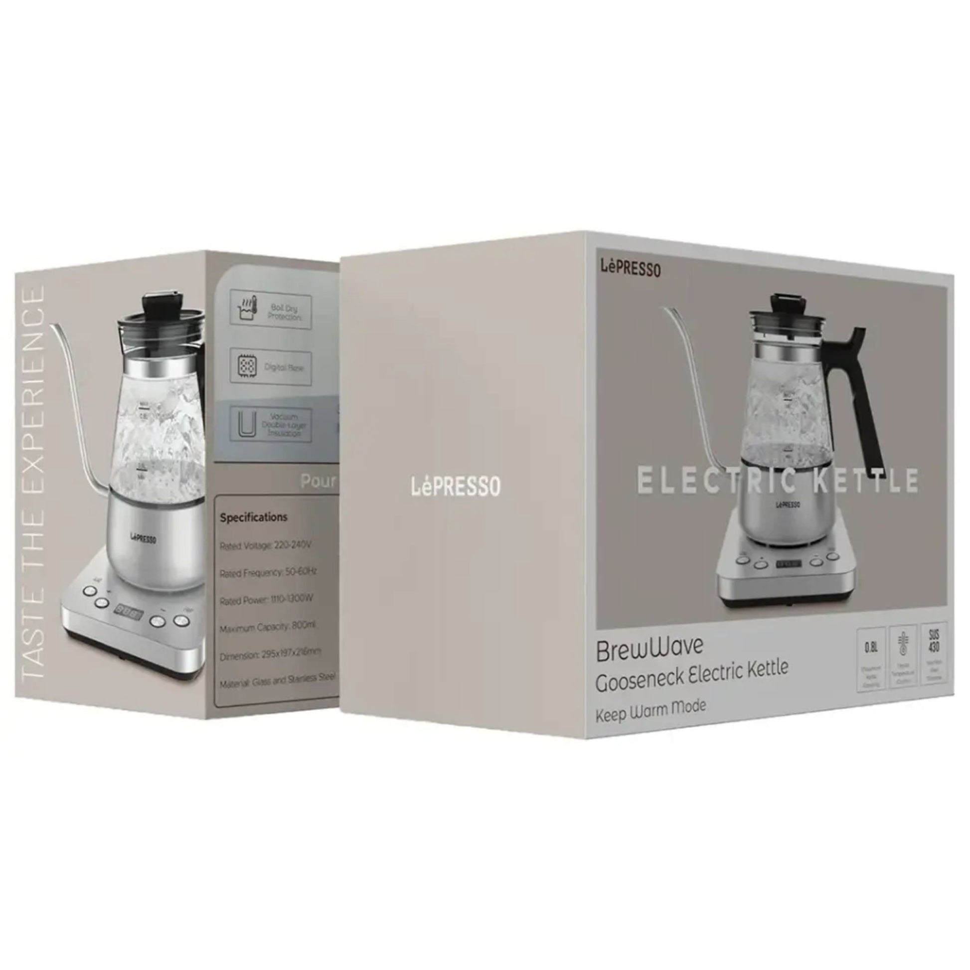 Lepresso BrewWave Gooseneck Electric Kettle with Keep Warm Mode - Silver