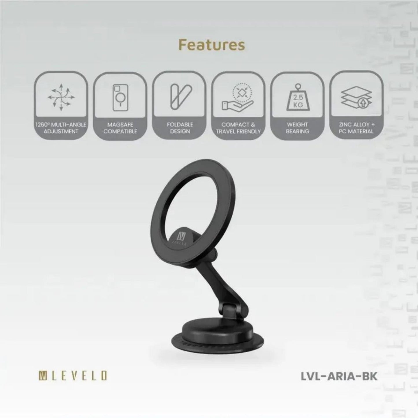 Levelo Aria MagSafe Car Phone Holder - Black
