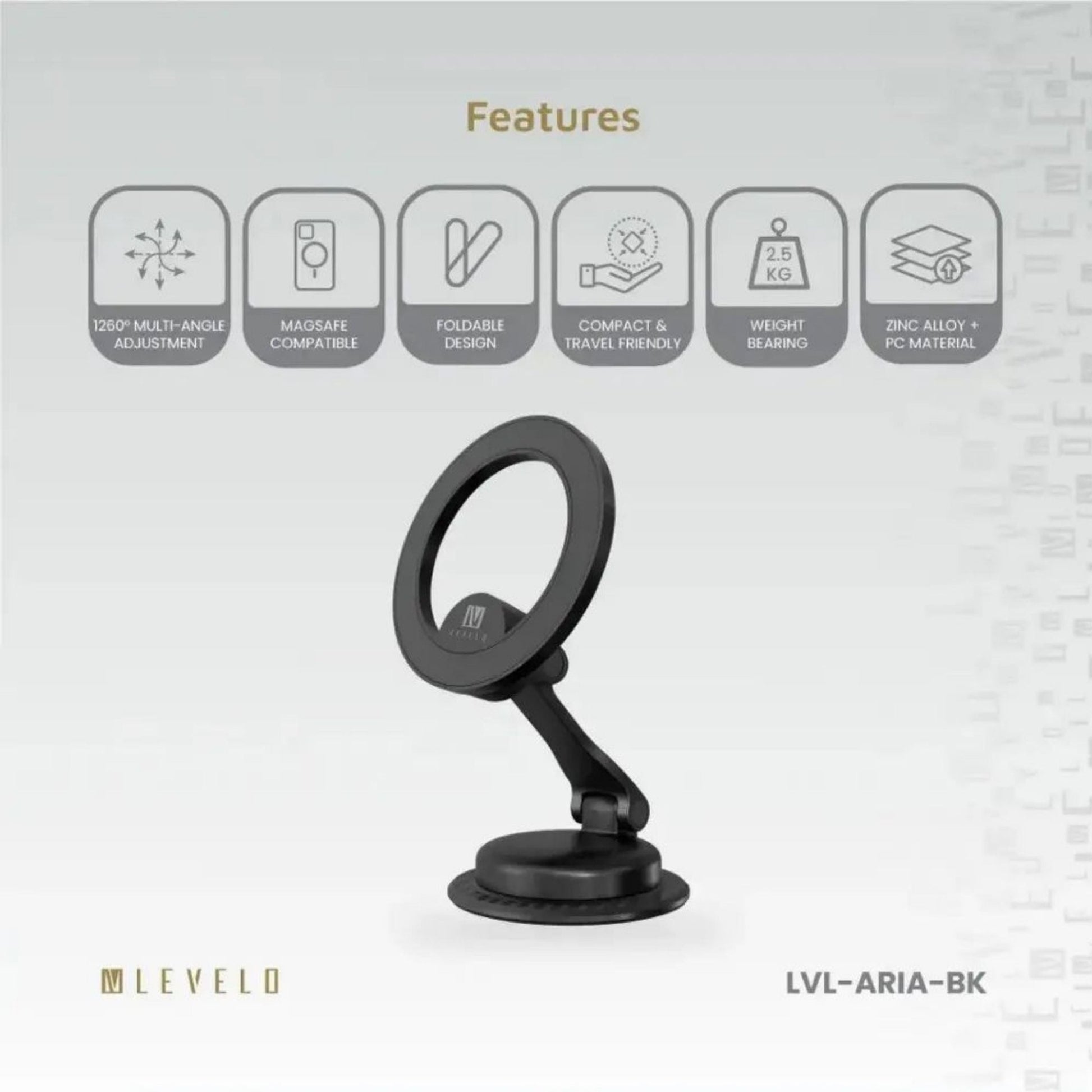 Levelo Aria MagSafe Car Phone Holder - Black