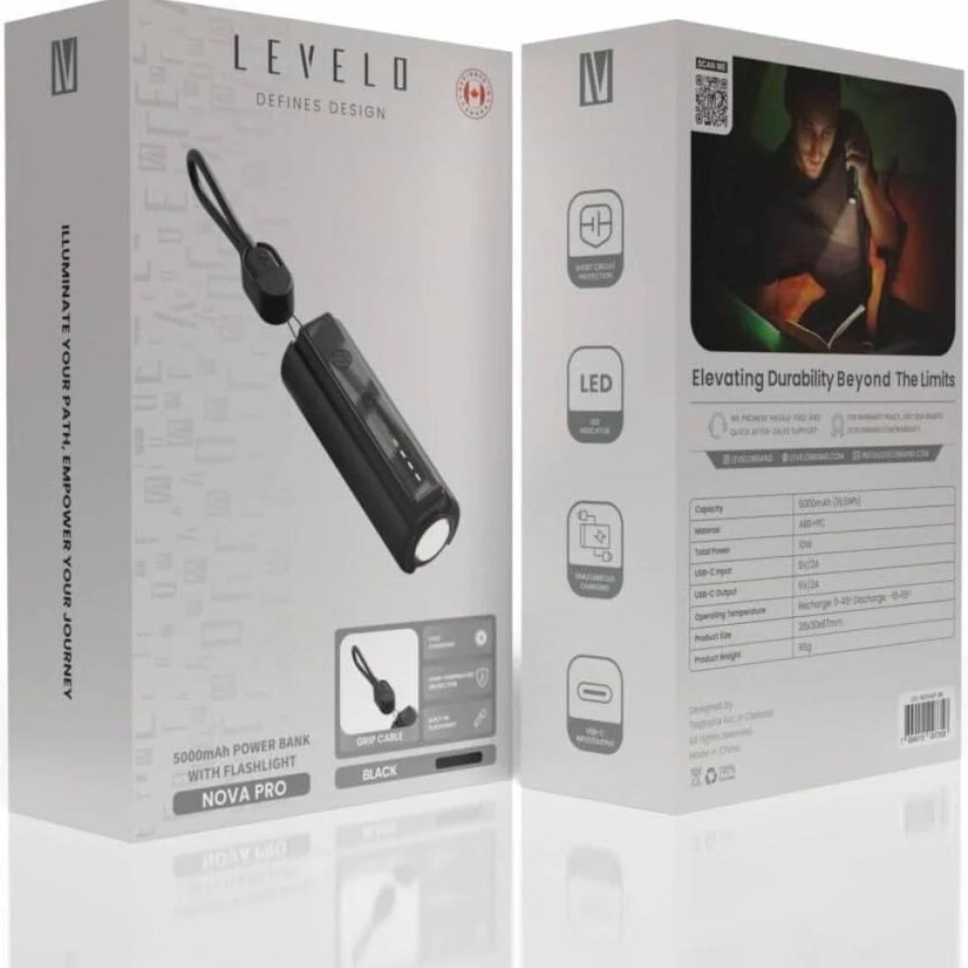 Levelo Nova Pro Power Bank With Flashlight 5000mAh - Black