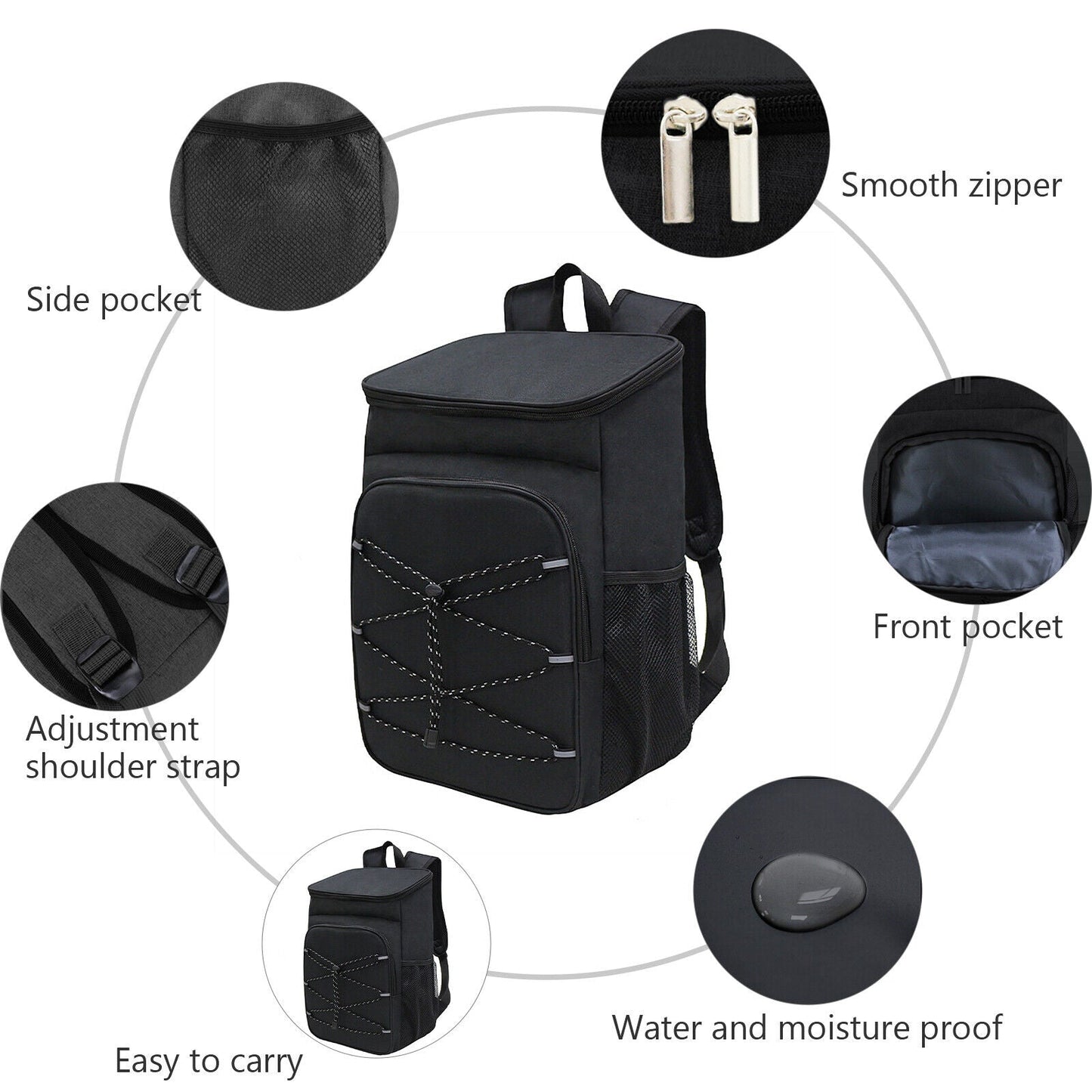 Lunch Camping Backpack Waterproof Bag - Black