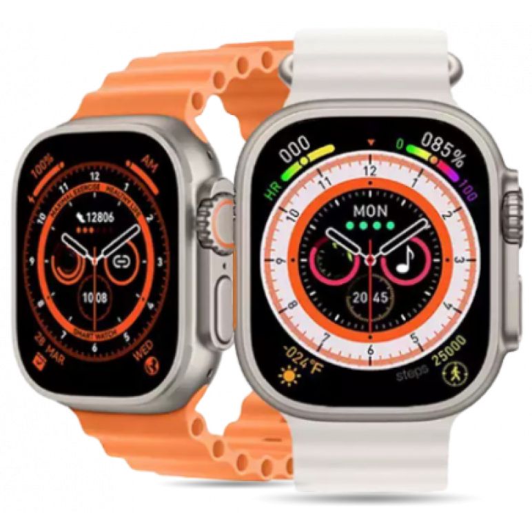 Lutors Ultra Smart Watch With Orange and White Strap
