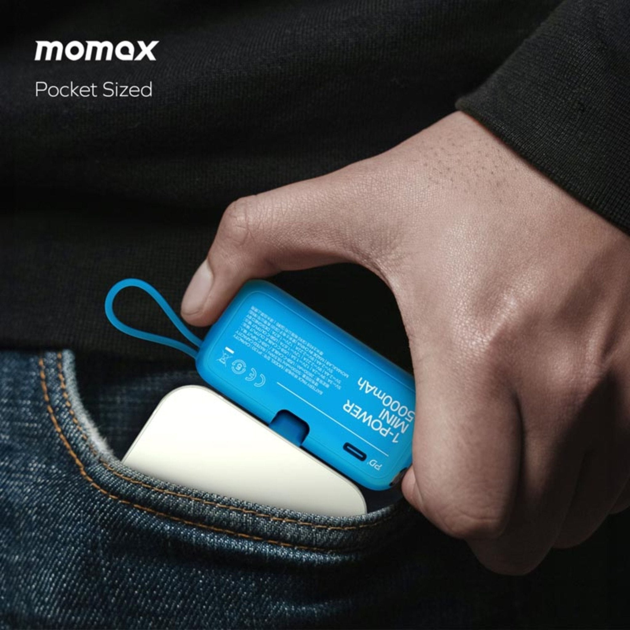 MOMAX 1-Power Mini 5000mAh 3in1 Power Bank With USB-C Plug