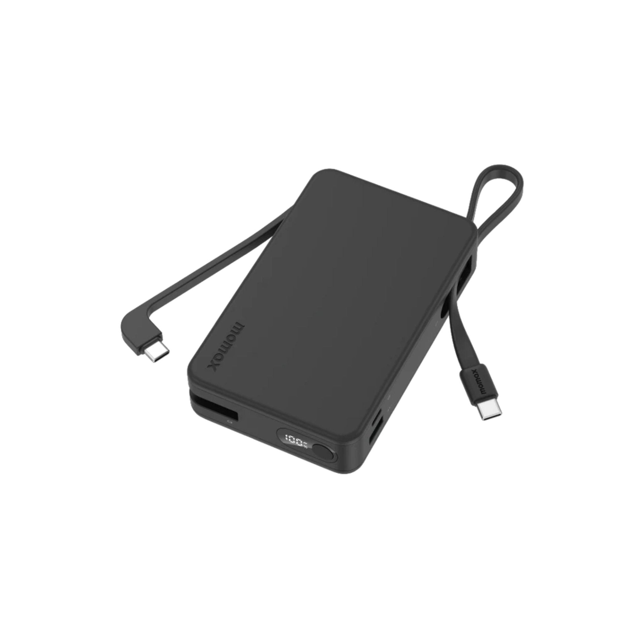 MOMAX 1-Power Vital+ 30W Fast Charging 20000mAh Power Bank with Dual Built In Type C Cables - Black