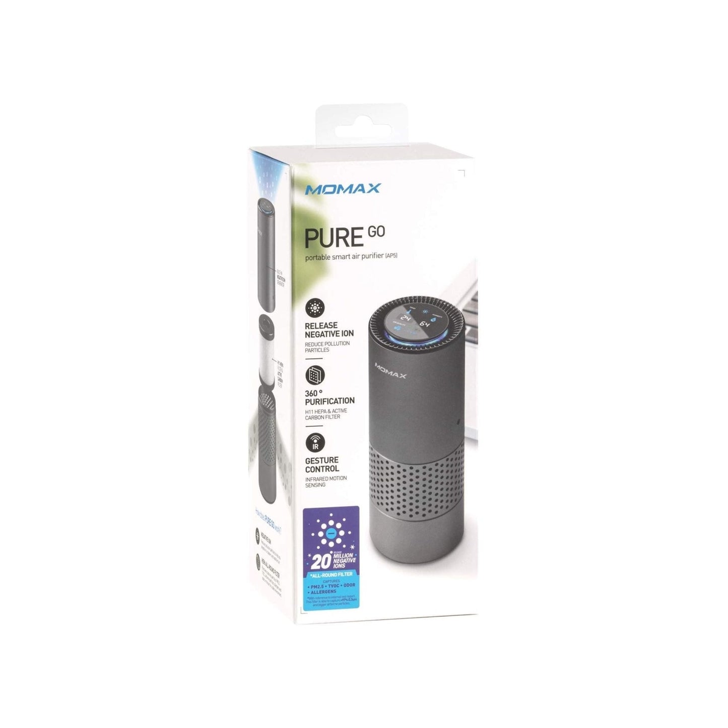 MOMAX pure Go Portable Smart Air Purifier Space Grey