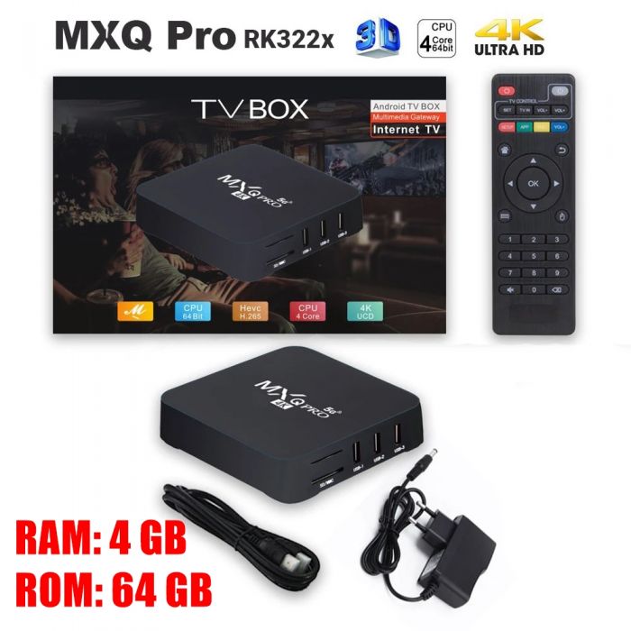 MXQ Pro 4K Android 11.1 Internet Multimedia TV Box - Black
