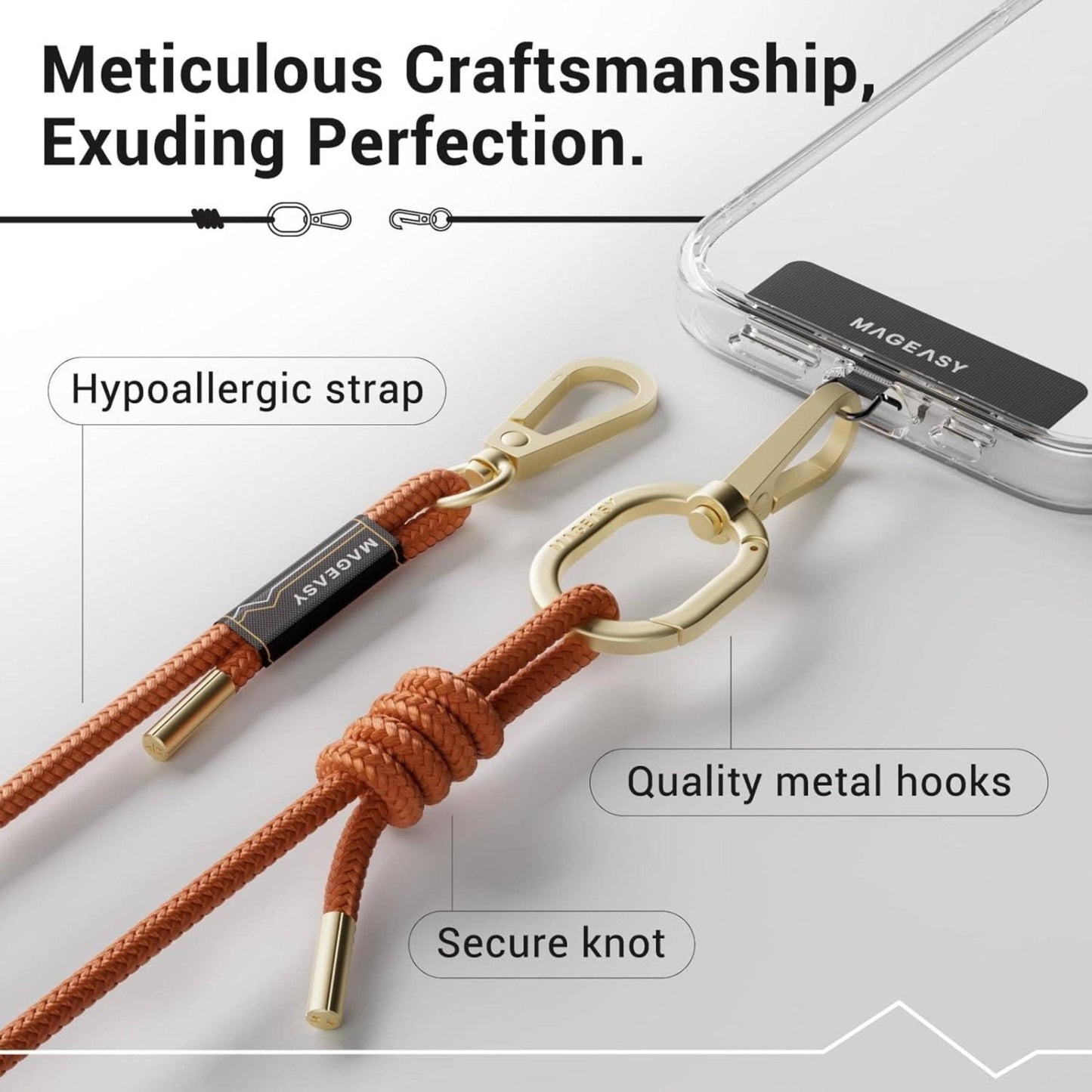 MagEasy 6mm Strap + Strap Card - Phone Lanyard - Orange