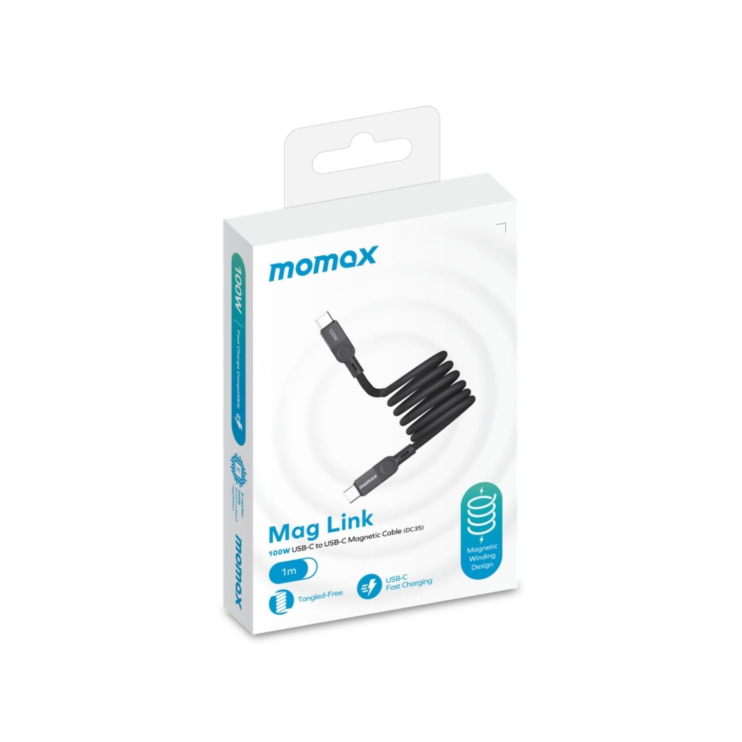 Momax Elite Mag Link 100W USB-C TO USB-C Magnetic Cable 1M - Black