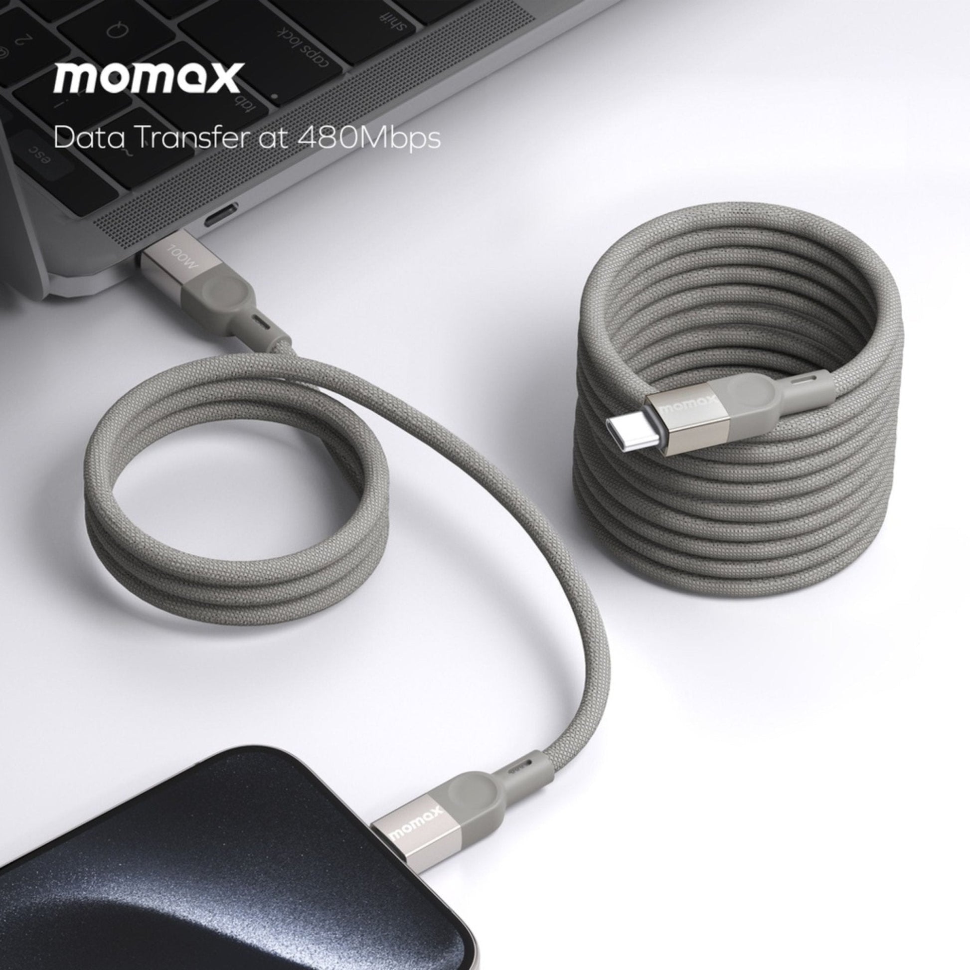 Momax Elite Mag Link 100W USB-C TO USB-C Magnetic Cable 1M - Titanium