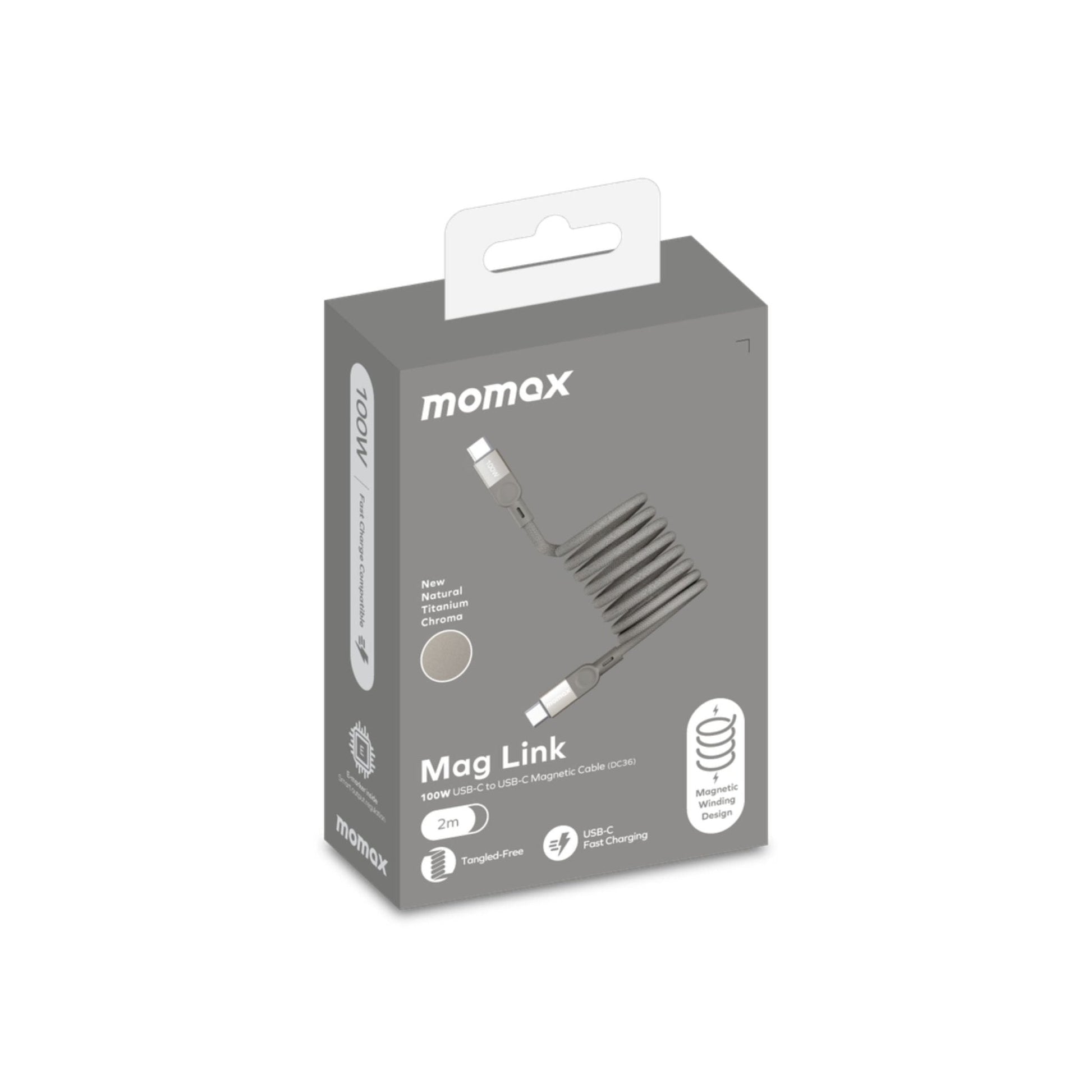 Momax Elite Mag Link 100W USB-C TO USB-C Magnetic Cable 1M - Titanium