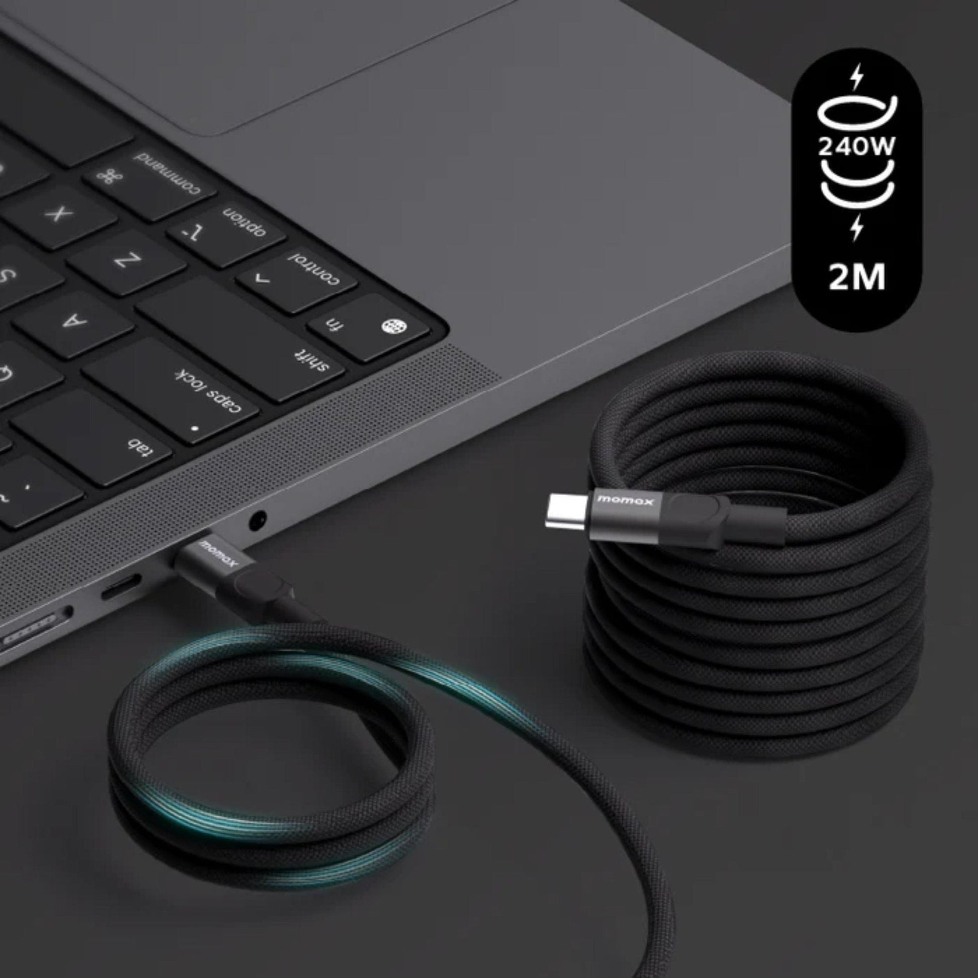 Momax Mag Link 240W USB-C TO USB-C Magnetic Cable 2M - Black