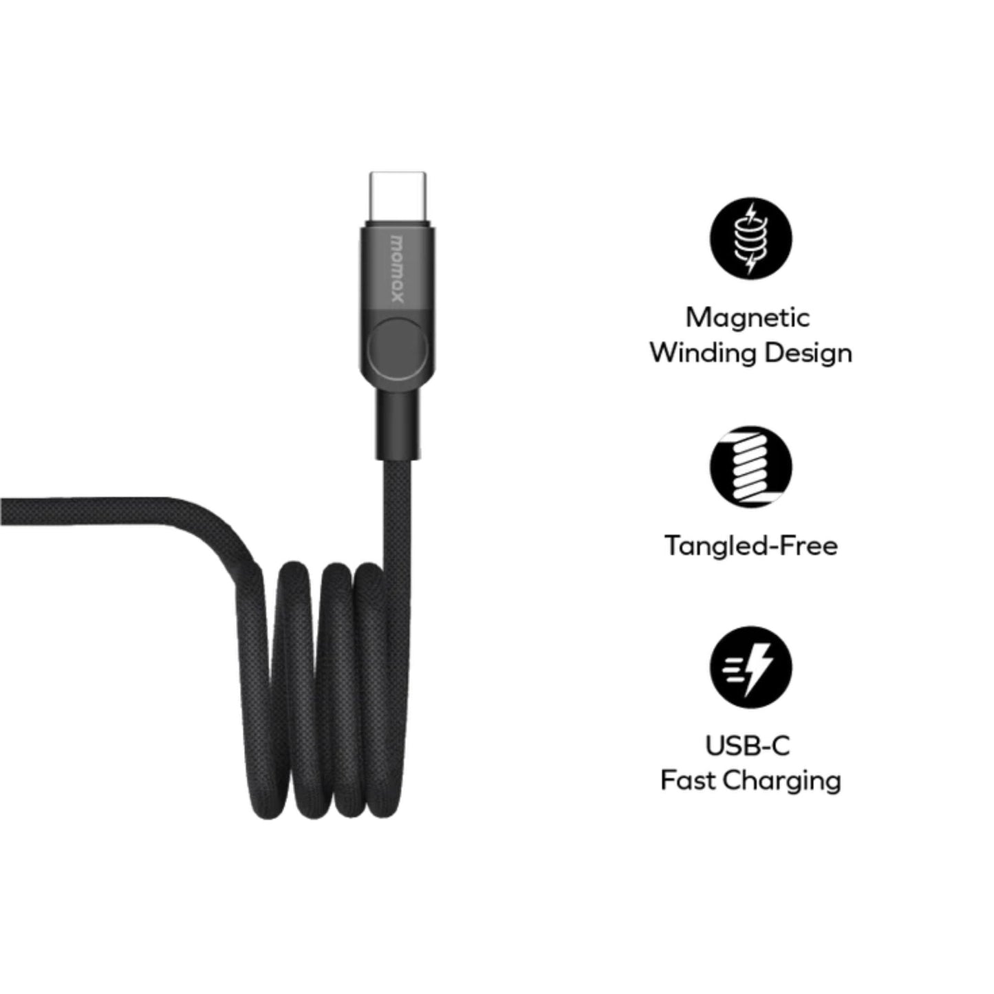 Momax Mag Link 60W USB-C TO USB-C Magnetic Cable 1M - Black