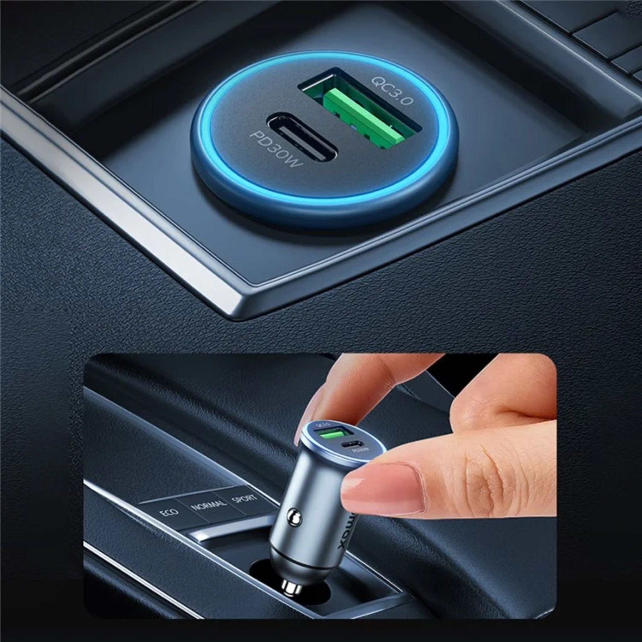 Momax Move 30W Dual Port Car Charger - Gray