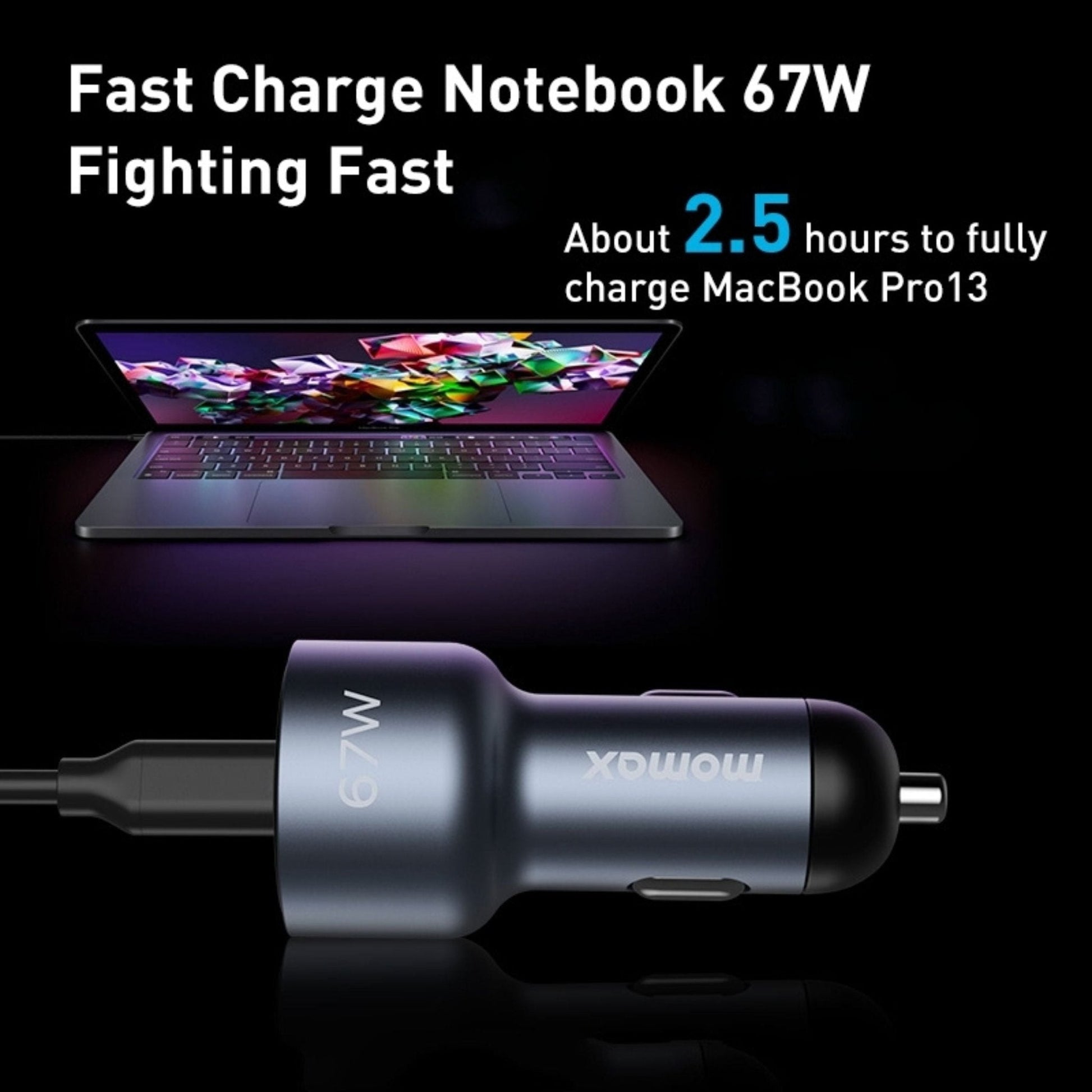 Momax Move 67W Dual Port Car Charger - Gray