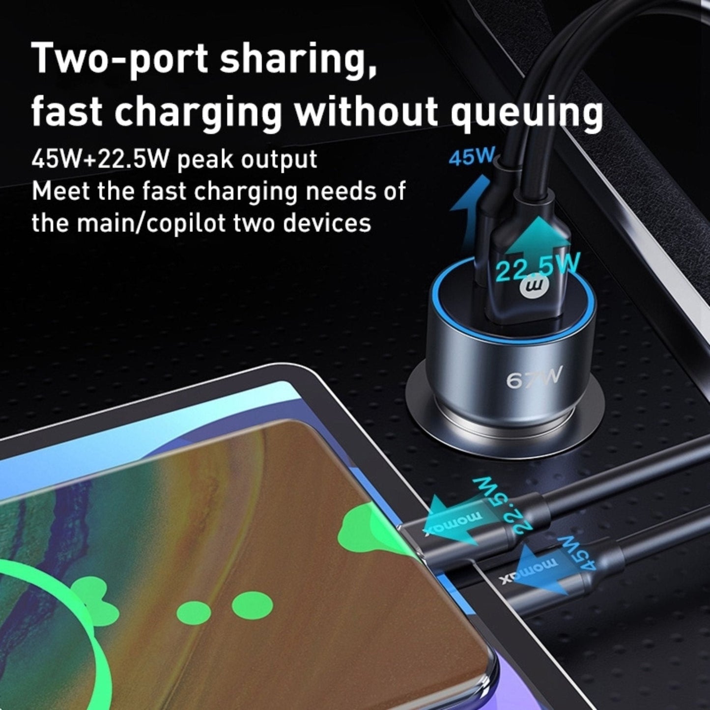 Momax Move 67W Dual Port Car Charger - Gray