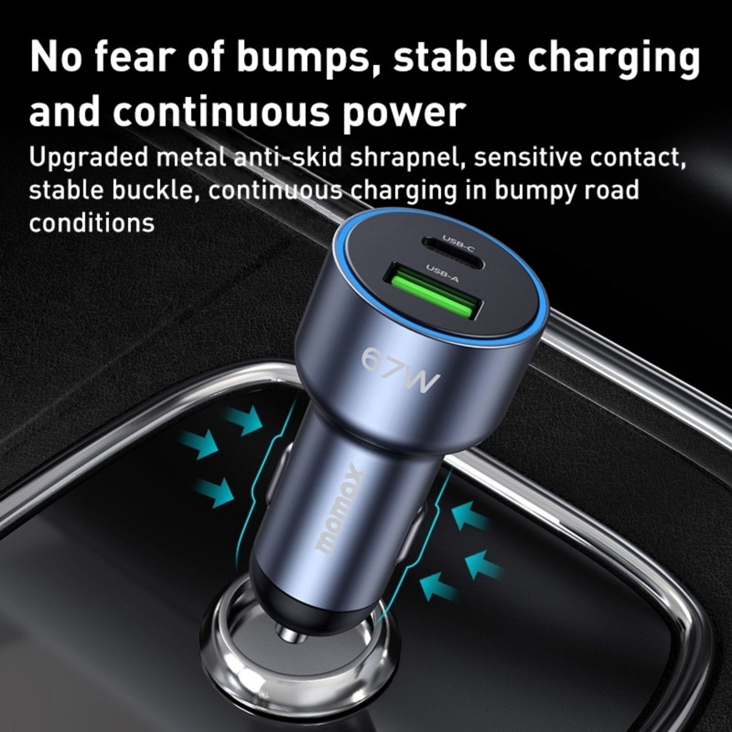 Momax Move 67W Dual Port Car Charger - Gray